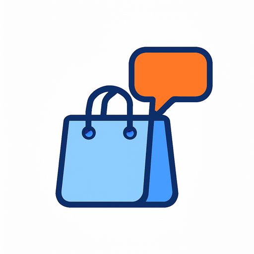 Ilustración del flow Seguimiento postventa: una bolsa de compra con un bocadillo de conversación